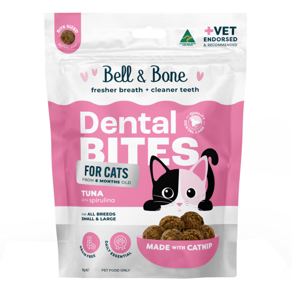 Bell & Bone Dental Bites For All Breeds Tuna With Spirulina Cat Treats 
