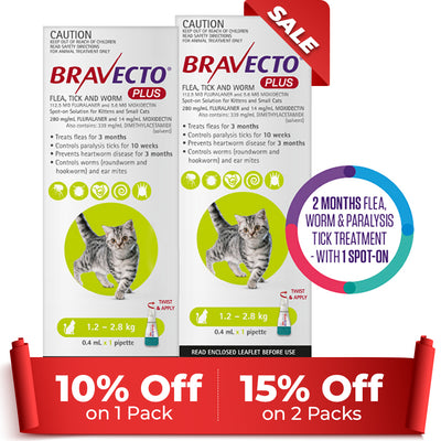 Bravecto Plus for Small Cats 1.2 – 2.8 kg (Green)
