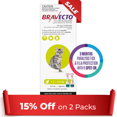 Bravecto Spot On For Small Cats (1.2 - 2.8 kg) Light Green