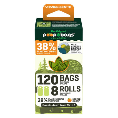 Poop Bags 120 Orange Scented Waste Bags 8 Rolls