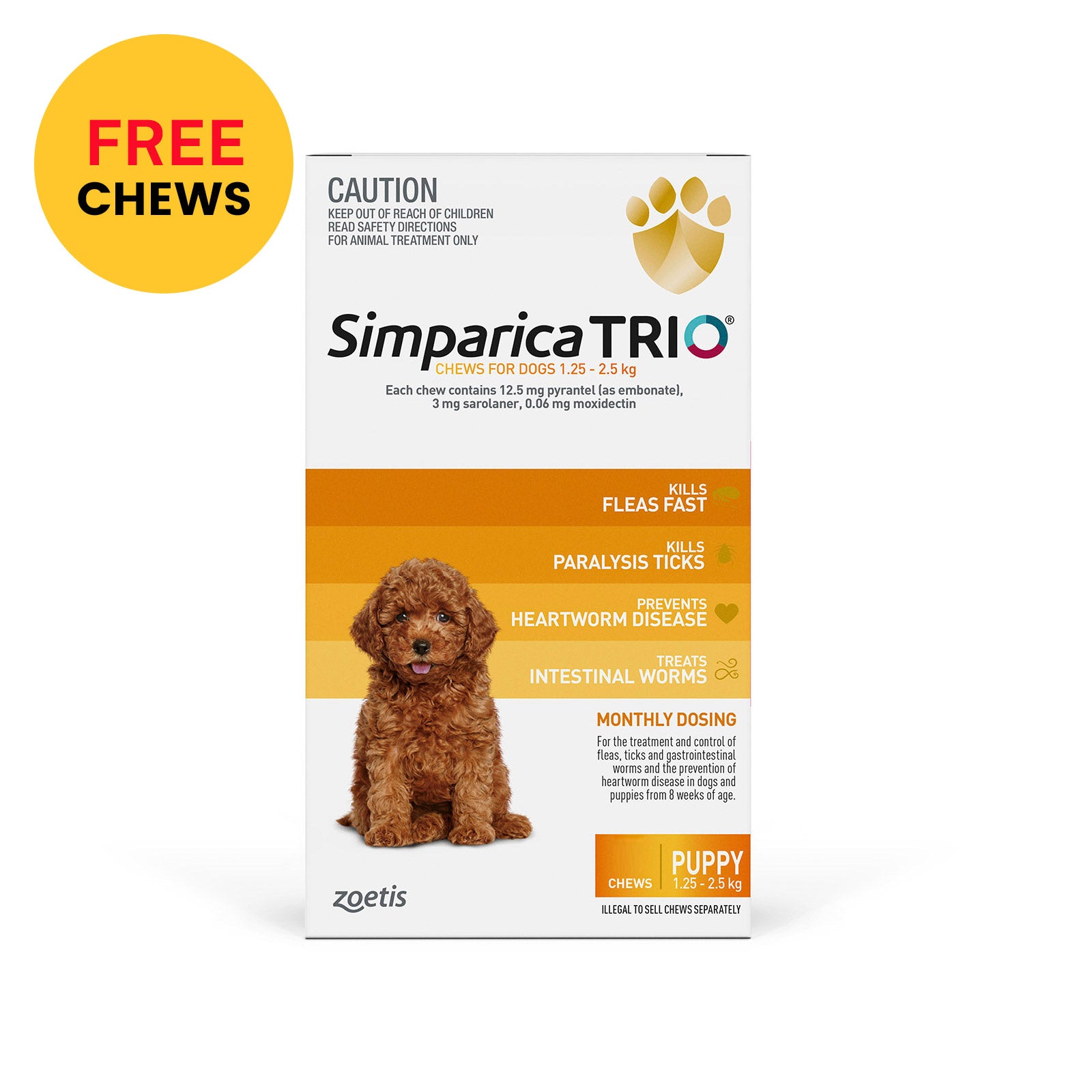 Simparica TRIO for Puppy 1.25-2.5kg (Yellow)