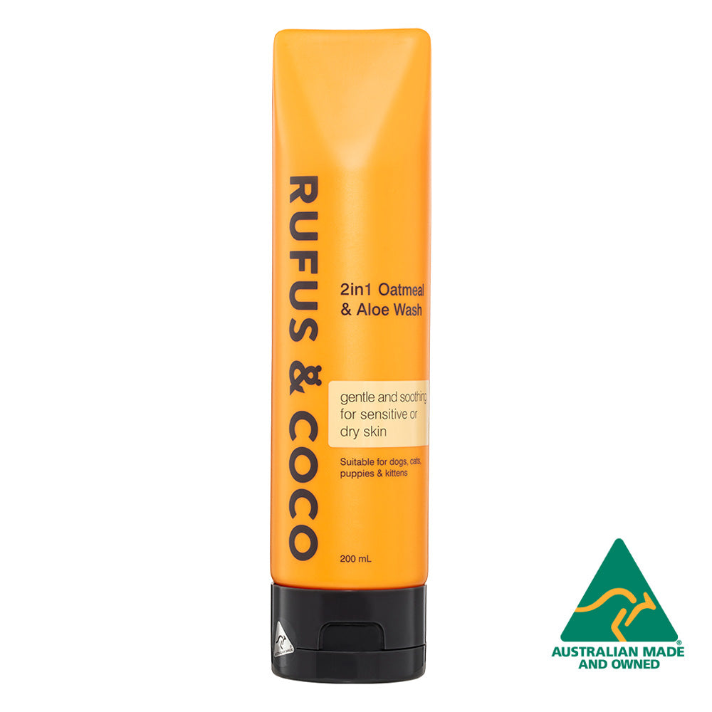 Rufus & Coco 2 in 1 Oatmeal & Aloe Wash for Dogs, Cats, Puppies & Kittens