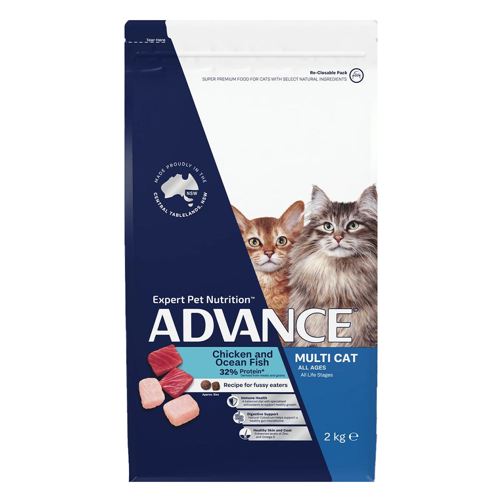 Advance Multi Cat All Ages Chicken and Ocean Fish Recipe for Fussy Eaters Dry Cat Food