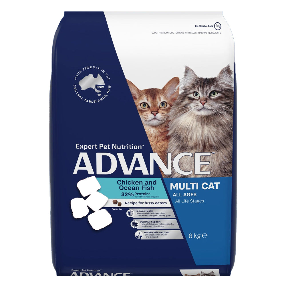 Advance Multi Cat All Ages Chicken and Ocean Fish Recipe for Fussy Eaters Dry Cat Food