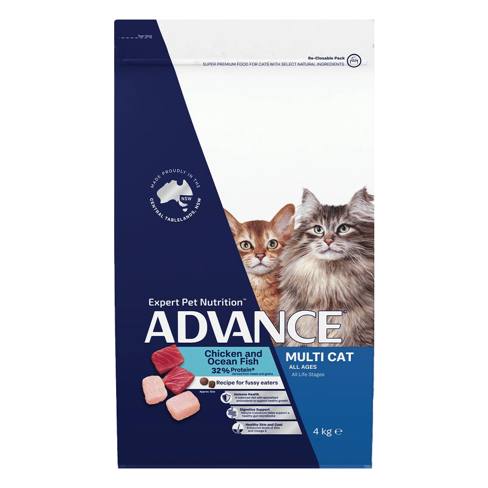 Advance Multi Cat All Ages Chicken and Ocean Fish Recipe for Fussy Eaters Dry Cat Food