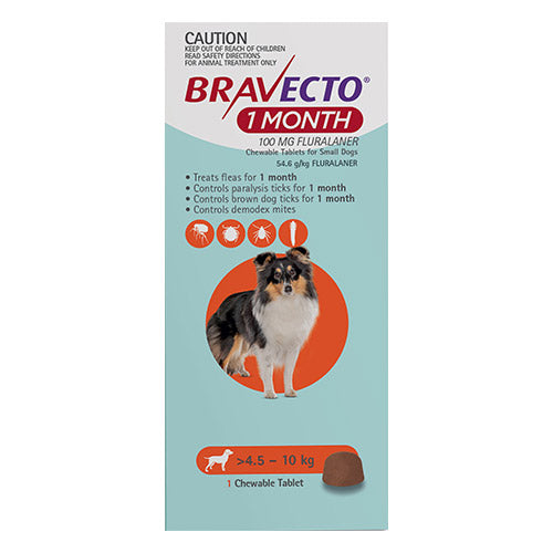 Bravecto 1 Month Chew for Dogs 4.5-10 Kg - Small (Orange)