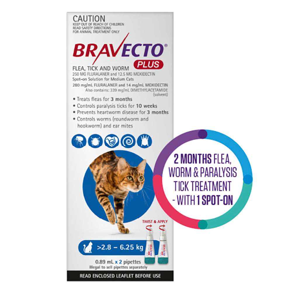 Bravecto Plus for Medium Cats 2.8 – 6.25 kg (Blue)