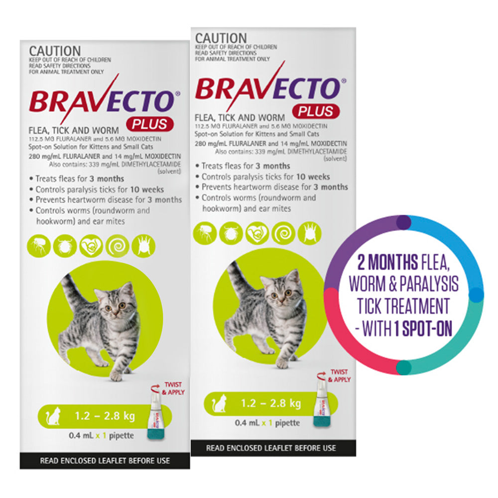 Bravecto Plus for Small Cats 1.2 – 2.8 kg (Green)