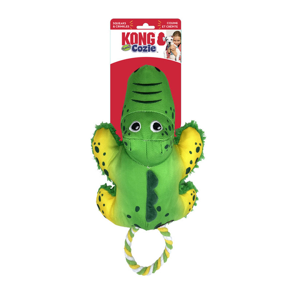 KONG Cozie Tuggz Crinkle Plush Squeaker Rope Tug Toy for Dogs - Alligator