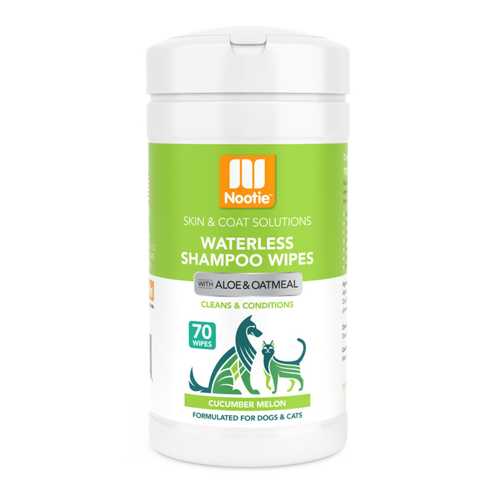 Nootie Waterless Shampoo Wipes with Aloe & Oatmeal for Dogs & Cats - Cucumber Melon