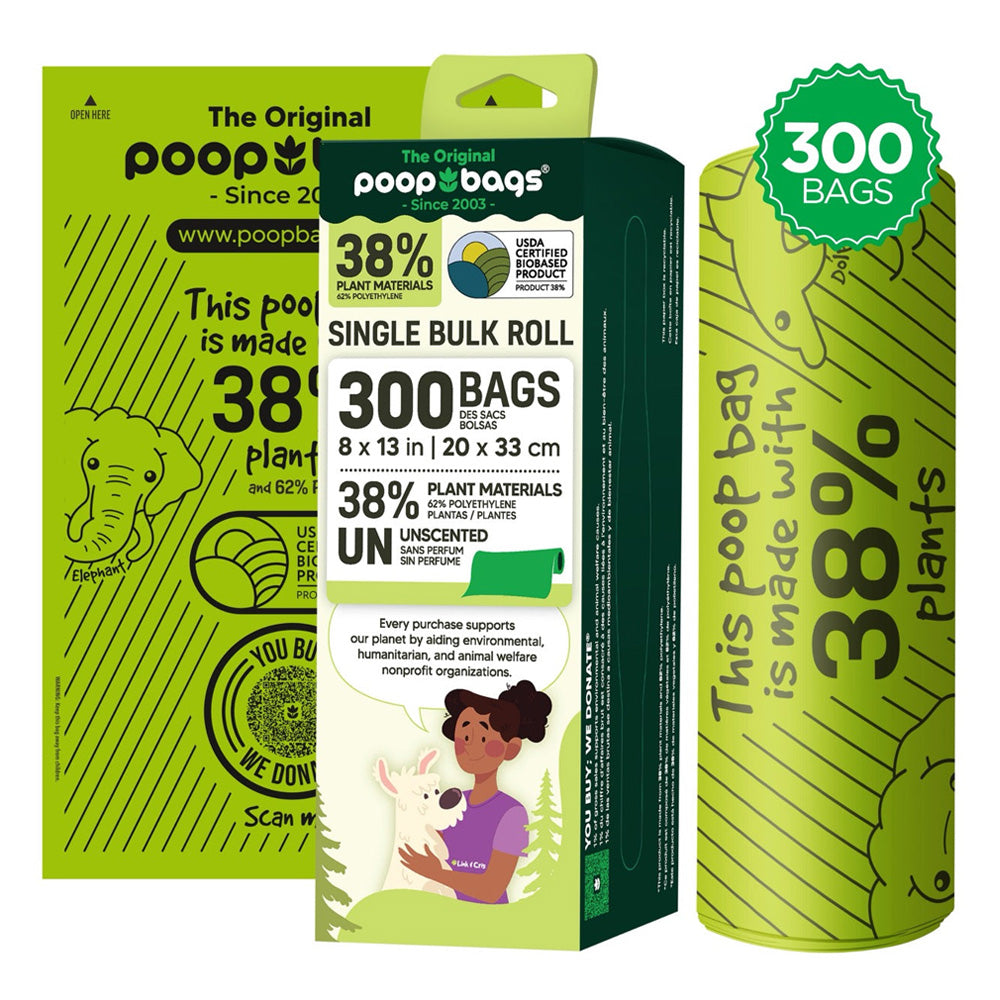 Poop Bags Green Single Bulk Roll 300 Pack 