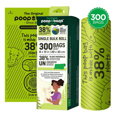 Poop Bags Green Single Bulk Roll 300 Pack