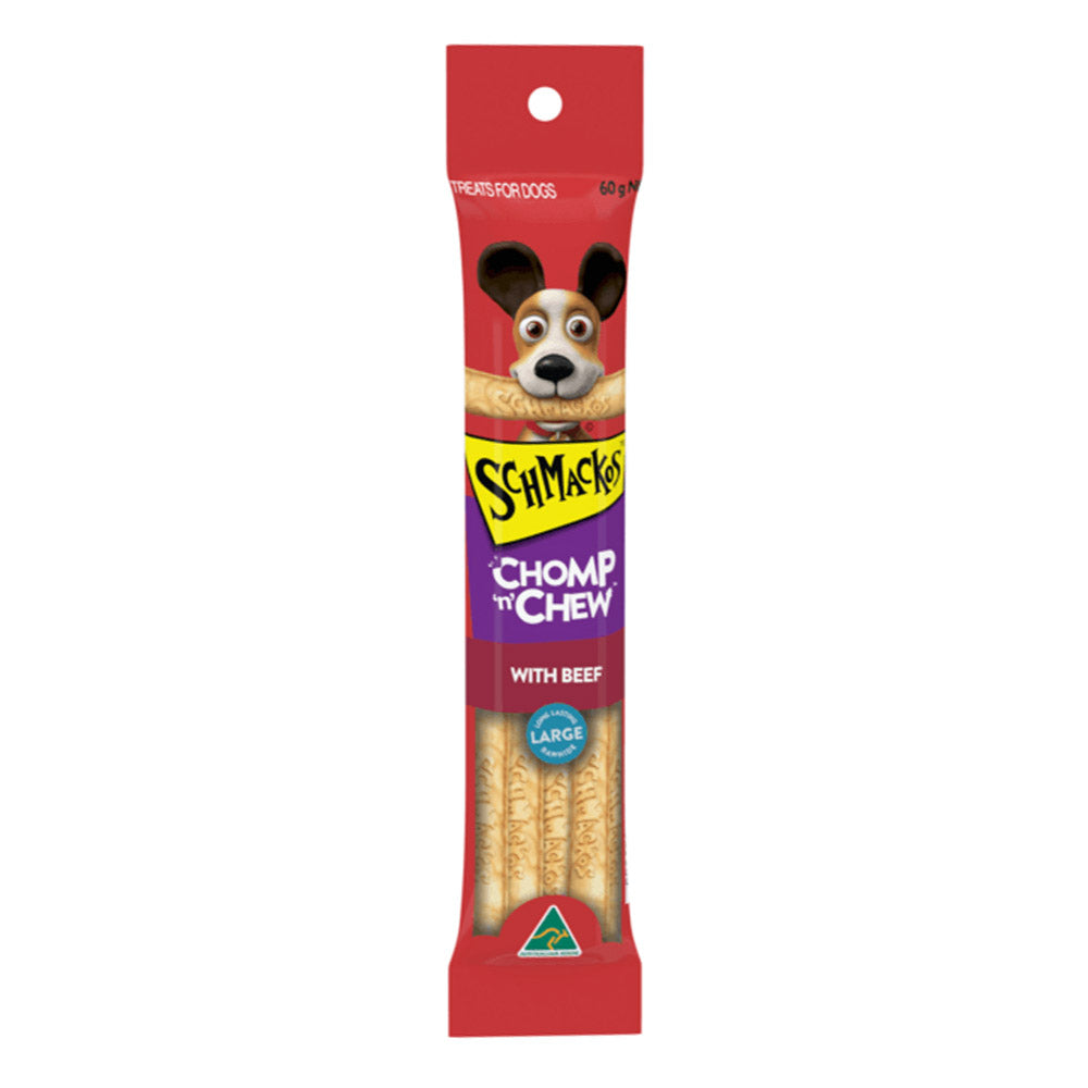 Schmackos Chomp N Chew with Beef Low Lasting Large Rawhide Dog Treats