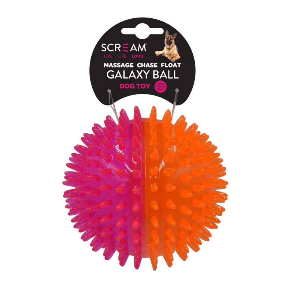 Scream Galaxy Ball Dog Toy - Loud Pink and Orange