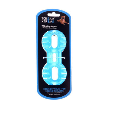 Scream Xtreme Treat Dumbbell Dog Toy - Loud Blue