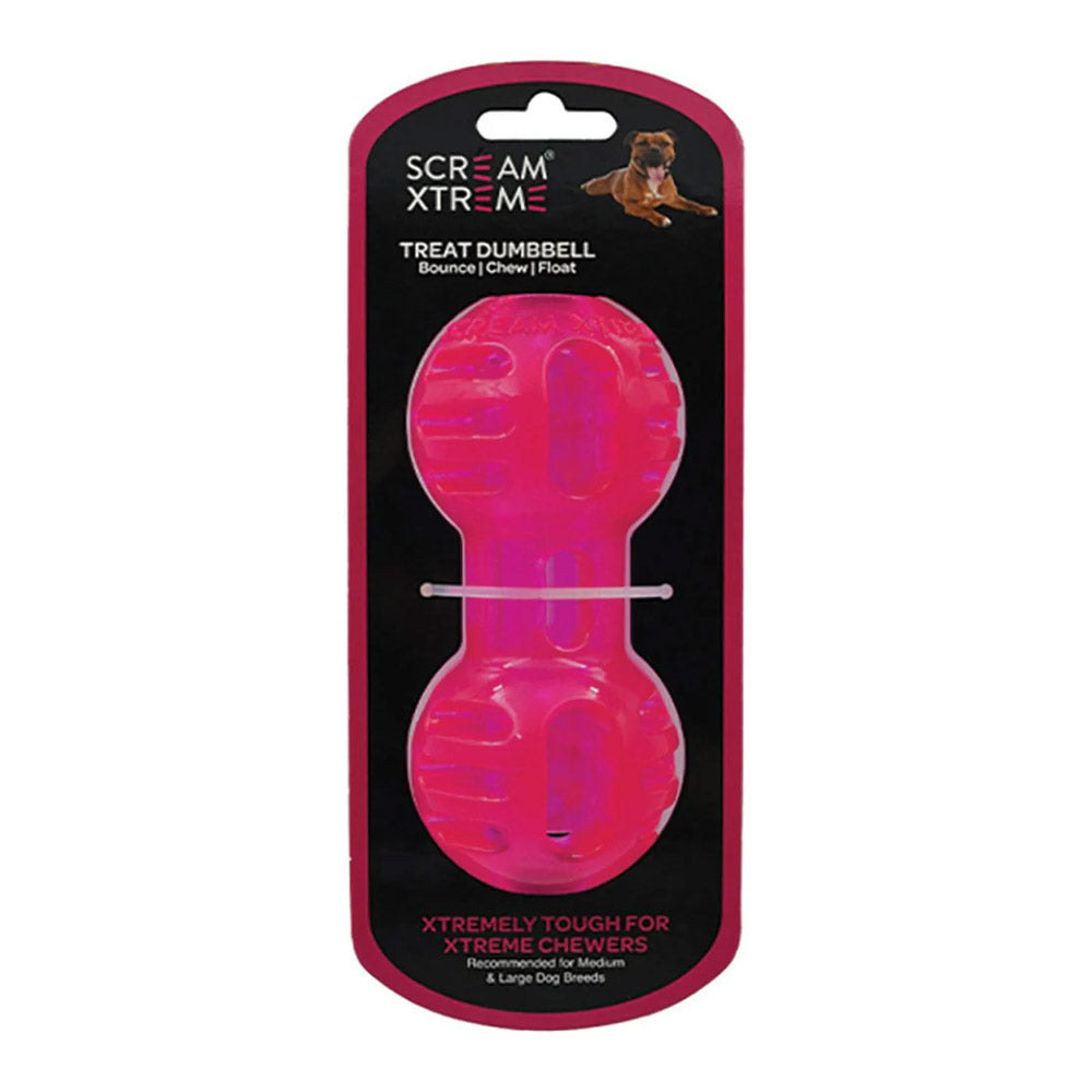 Scream Xtreme Treat Dumbbell Dog Toy - Loud Pink