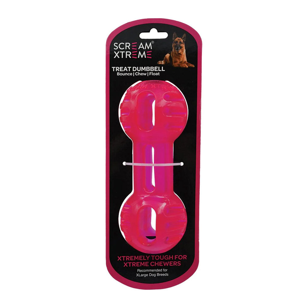 Scream Xtreme Treat Dumbbell Dog Toy - Loud Pink