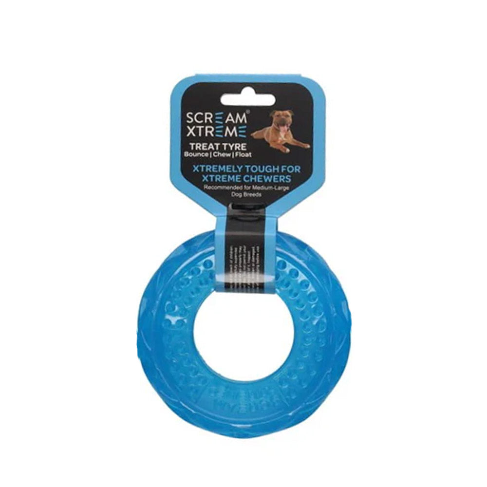 Scream Xtreme Treat Tyre Dog Toy - Loud Blue