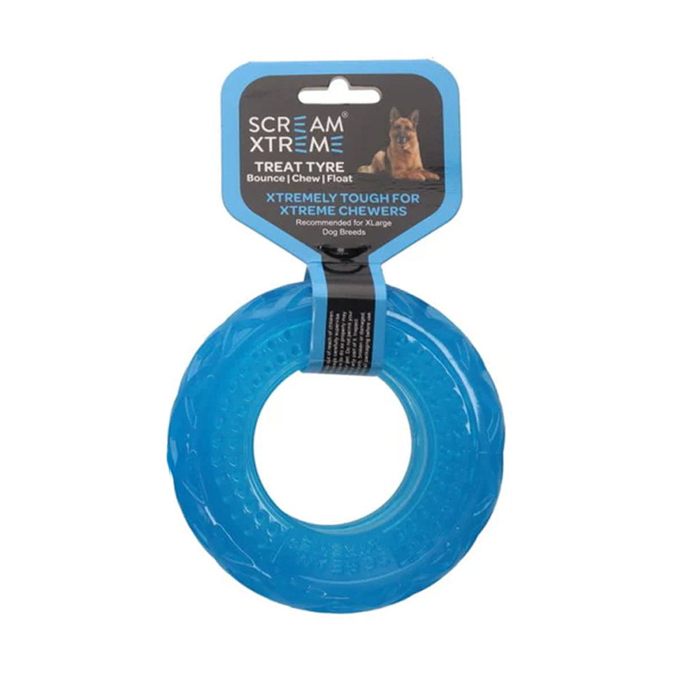 Scream Xtreme Treat Tyre Dog Toy - Loud Blue
