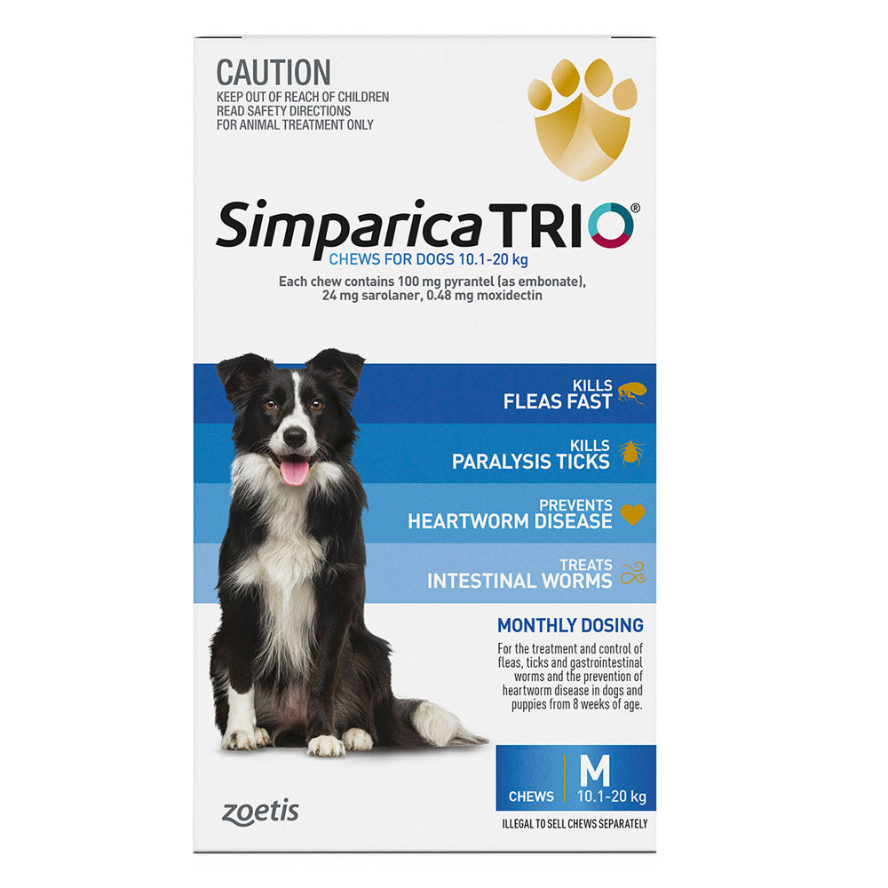 Simparica TRIO for Medium Dogs 10.1-20kg (Blue)