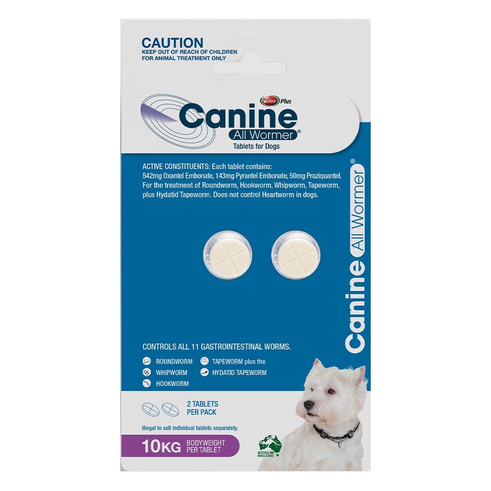 Value Plus Canine All Wormer Tablets for Dogs 10kg (Purple)
