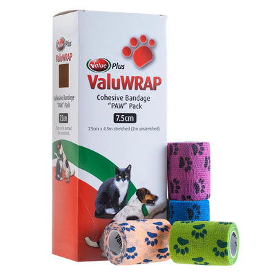 Value Plus Valu Wrap Cohesive Bandage Paw Pack For Dogs And Cats 7.5cm x 4.5cm