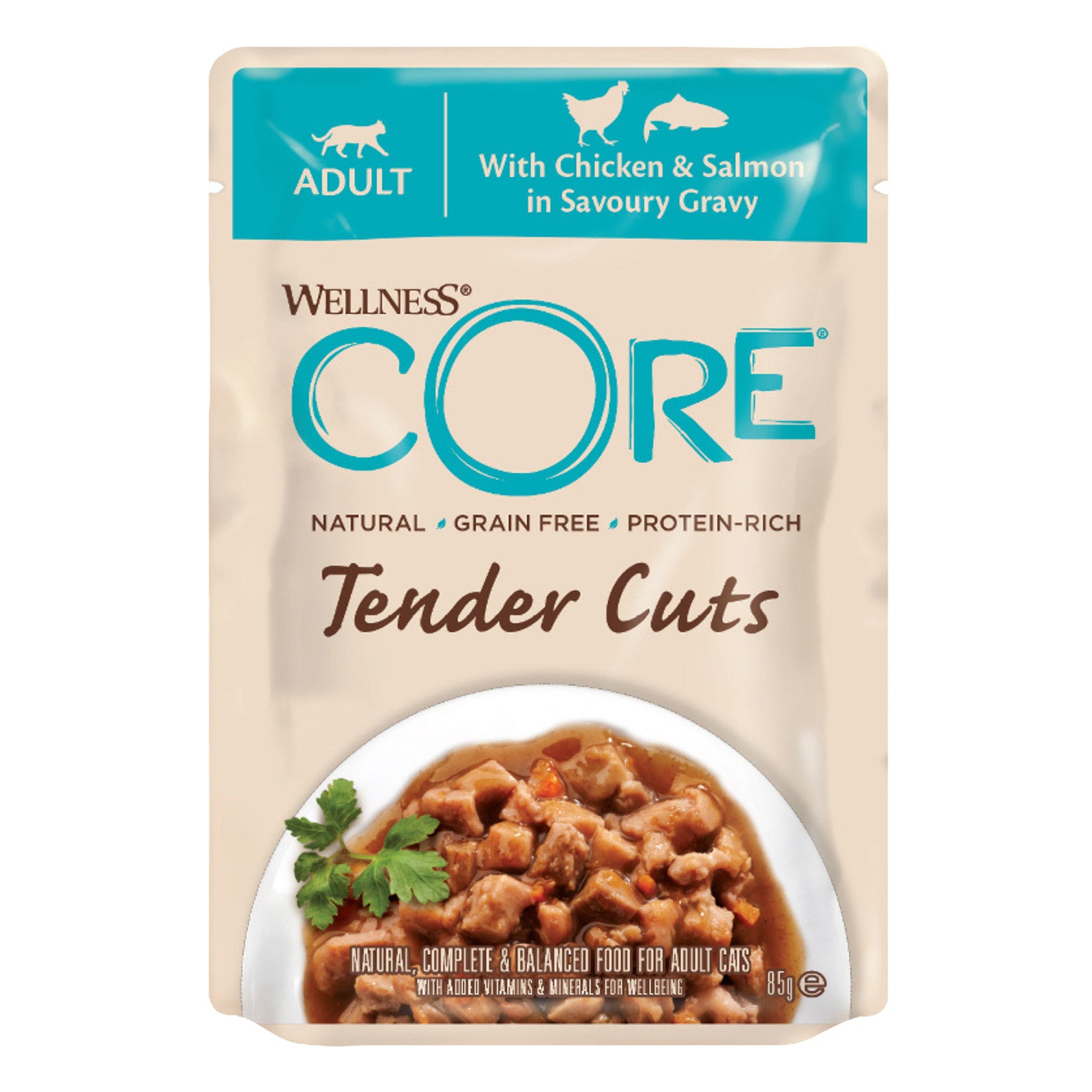 Wellness CORE Tender Cuts With Chicken & Salmon in Savoury Gravy 85 gm * 12