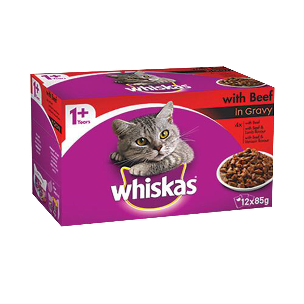 Whiskas Adult 1+ Years with Beef Favourites in Gravy Wet Cat Food 85gm