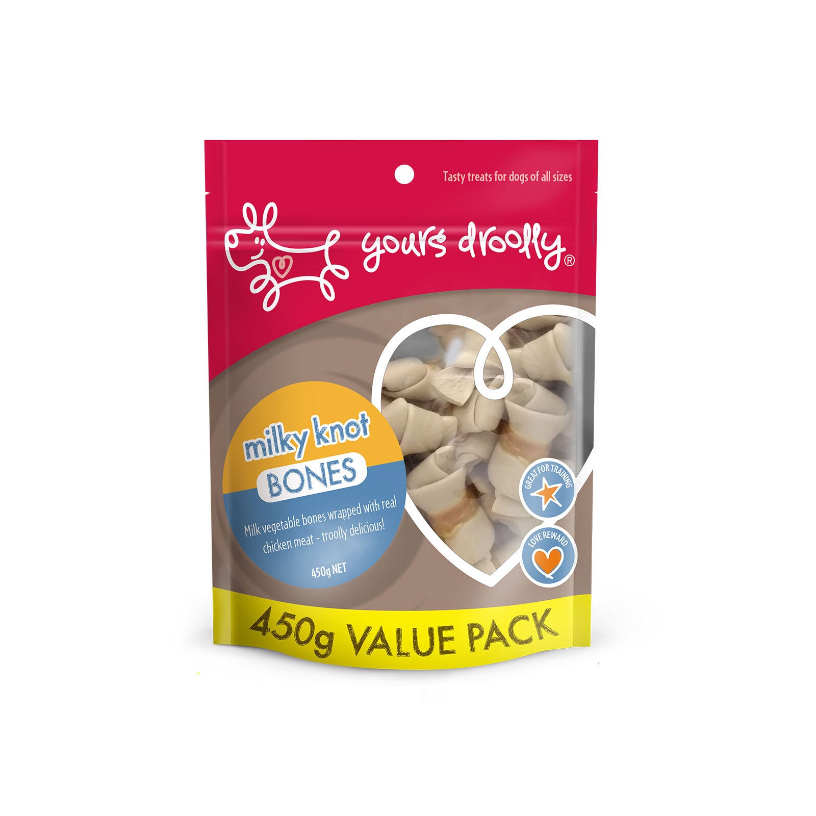 Yours Droolly Milk Vegetable Knot Bone With Chicken Dog Treats