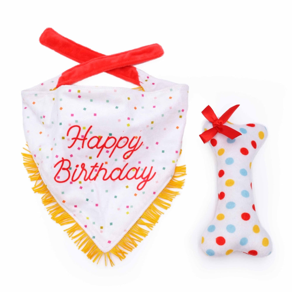 Zippy Paws Birthday Gift Set for Dogs - Bandana and Bone